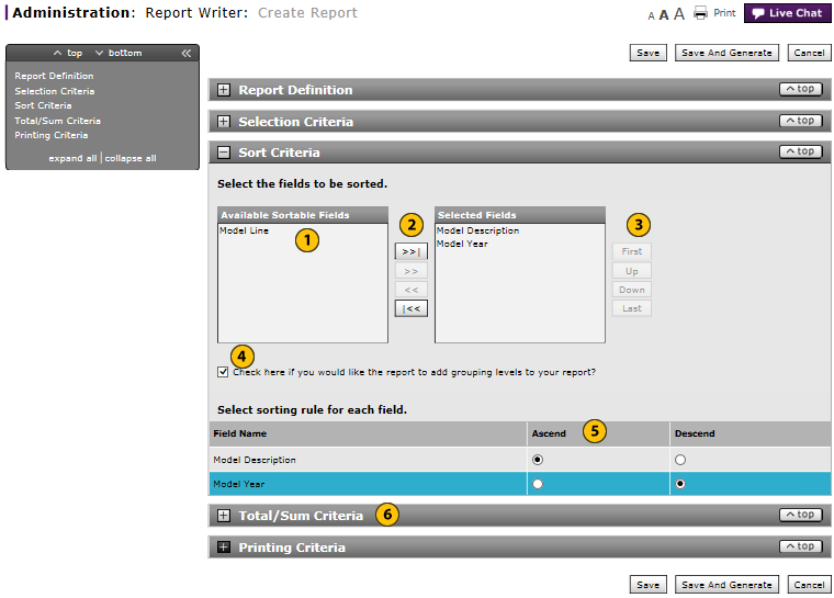 Report Writer select field